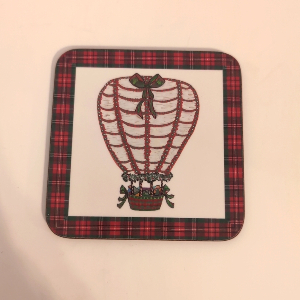 Pimpernel Vtg Tartan Christmas Set of 5 Cork Backed Coasters Made in England - Picture 4 of 8